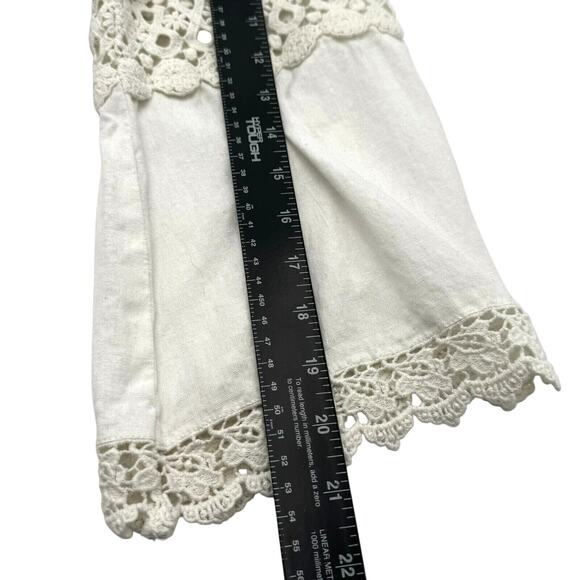TUCKERNUCK Women's XXL Blanc White Piper Lace Top Tunic Cotton Linen Bell Sleeve - Picture 11 of 11